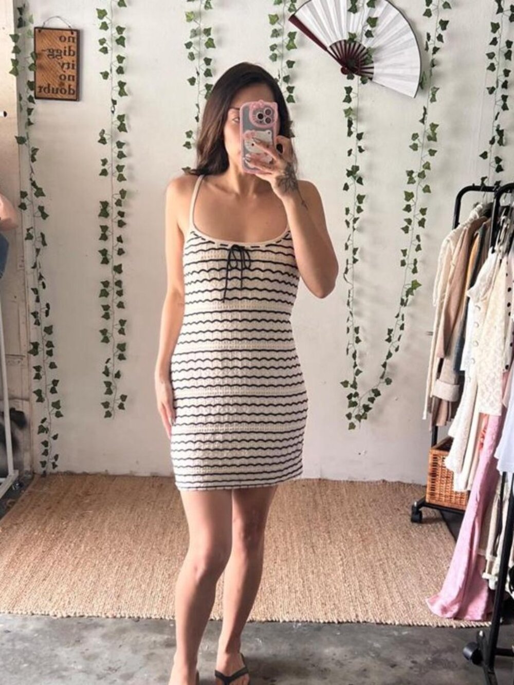 Hollister black and cream striped knit mini dress with adjustable straps